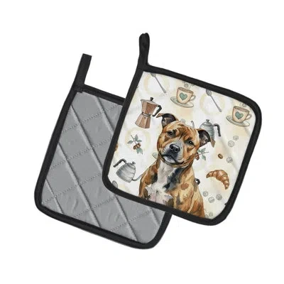 Caroline's Treasures Brindle Staffordshire Bull Terrier Coffee Bar Pair Of Pot Holders In Multicolor