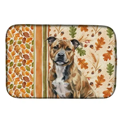 Caroline's Treasures Brindle Staffordshire Bull Terrier Heirloom Fall Dish Drying Mat In Natural