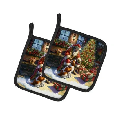 Caroline's Treasures Brittany And Santa Claus Pair Of Pot Holders In Multicolor