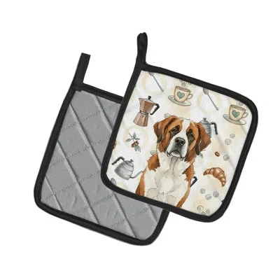 Caroline's Treasures Brown And White Saint Bernard Coffee Bar Pair Of Pot Holders In Multicolor