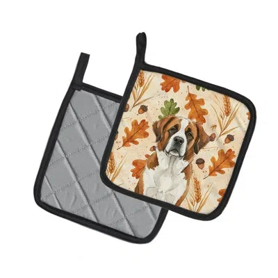 Caroline's Treasures Brown And White Saint Bernard Heirloom Fall Pair Of Pot Holders In Multicolor