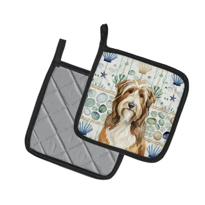 Caroline's Treasures Brown Bearded Collie Coastal Sea Glass Pair Of Pot Holders In Multicolor