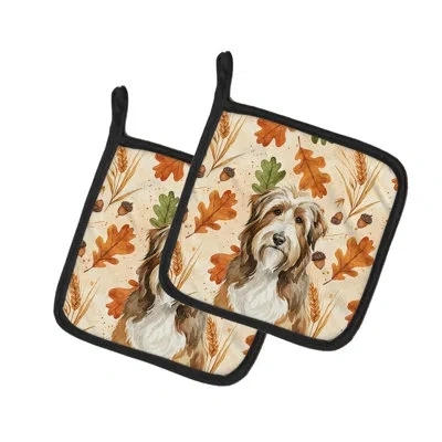 Caroline's Treasures Brown Bearded Collie Heirloom Fall Pair Of Pot Holders In Multicolor
