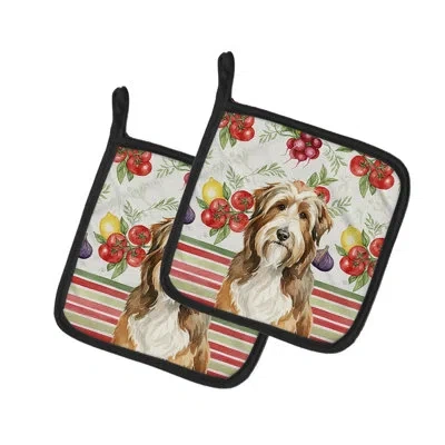 Caroline's Treasures Brown Bearded Collie Vegetables Pair Of Pot Holders In Multicolor