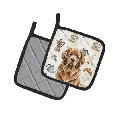 Caroline's Treasures Brown Newfoundland Coffee Bar Pair Of Pot Holders In Multicolor