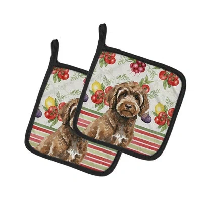 Caroline's Treasures Brown Portuguese Water Dog Vegetables Pair Of Pot Holders In Multicolor