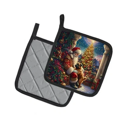 Caroline's Treasures Brussels Griffon And Santa Claus Pair Of Pot Holders In Multicolor