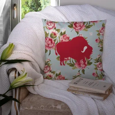 Caroline's Treasures Buffalo Shabby Elegance Blue Roses Indoor/outdoor Throw Pillow