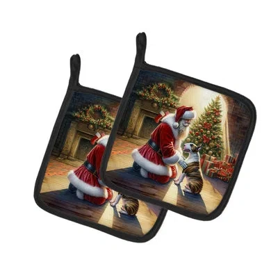 Caroline's Treasures Bull Terrier And Santa Claus Pair Of Pot Holders In Multicolor
