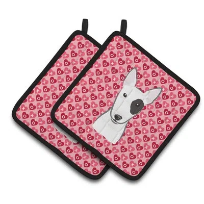Caroline's Treasures Bull Terrier Hearts Potholder In White;pink