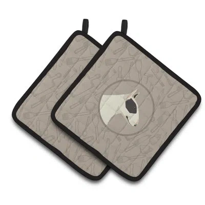 Caroline's Treasures Bull Terrier In The Kitchen Potholder In White;gray