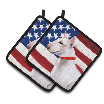 Caroline's Treasures Bull Terrier Patriotic Potholder In White;red