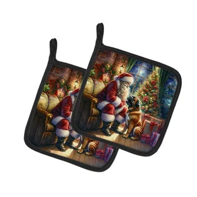 Caroline's Treasures Bullmastiff And Santa Claus Pair Of Pot Holders In Multicolor