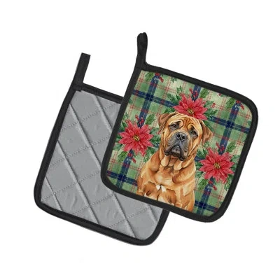 Caroline's Treasures Bullmastiff Christmas Poinsettas Pair Of Pot Holders In Multi