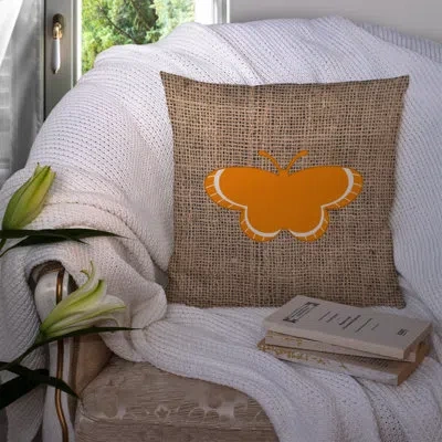 Caroline's Treasures Butterfly Graphic Print Burlap Indoor/outdoor Throw Pillow In Orange