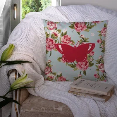 Caroline's Treasures Butterfly Shabby Elegance Blue Roses Indoor/outdoor Throw Pillow
