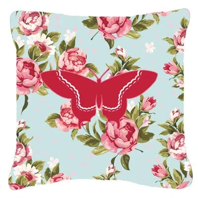 Caroline's Treasures Butterfly Shabby Elegance Blue/red Roses Indoor/outdoor Throw Pillow