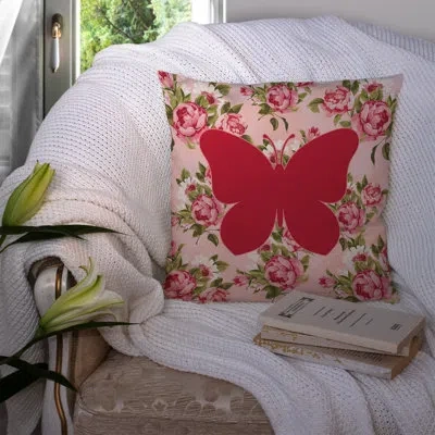 Caroline's Treasures Butterfly Shabby Elegance Pink Roses Floral 14" Throw Pillow