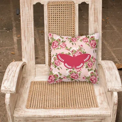 Caroline's Treasures Butterfly Shabby Elegance Pink Roses Floral 14" Throw Pillow