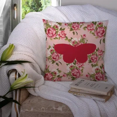 Caroline's Treasures Butterfly Shabby Elegance Pink Roses Floral 14" Throw Pillow