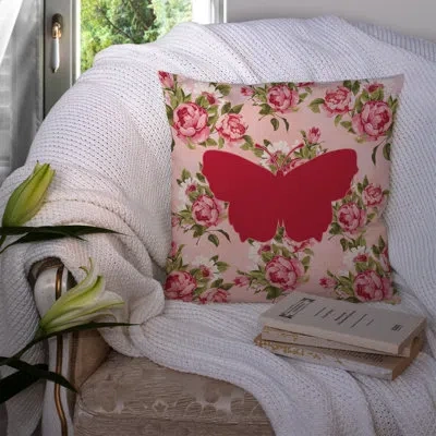 Caroline's Treasures Butterfly Shabby Elegance Pink Roses Floral 14" Throw Pillow