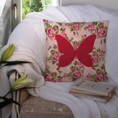 Caroline's Treasures Butterfly Shabby Elegance Pink Roses Floral 14" Throw Pillow