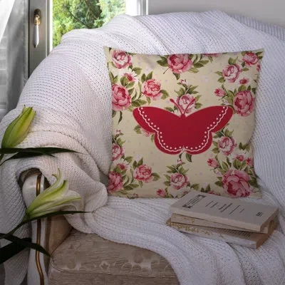 Caroline's Treasures Butterfly Shabby Elegance Pink Roses Floral 14" Throw Pillow In Light Yellow