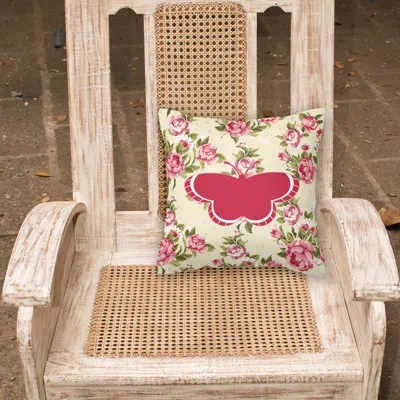 Caroline's Treasures Butterfly Shabby Elegance Pink Roses Floral 14" Throw Pillow In Light Yellow