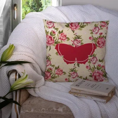 Caroline's Treasures Butterfly Shabby Elegance Pink Roses Floral 14" Throw Pillow In Light Yellow