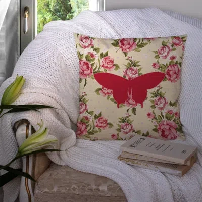 Caroline's Treasures Butterfly Shabby Elegance Yellow Roses Floral 14" Throw Pillow In Light Yellow
