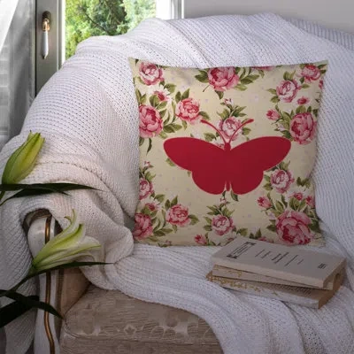 Caroline's Treasures Butterfly Shabby Elegance Yellow Roses Floral 14" Throw Pillow In Light Yellow