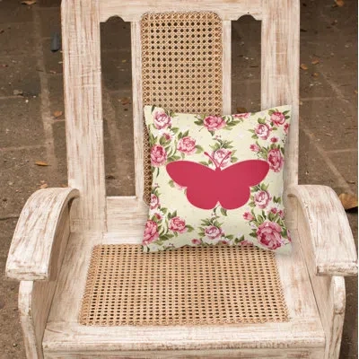 Caroline's Treasures Butterfly Shabby Elegance Yellow Roses Floral 14" Throw Pillow In Light Yellow