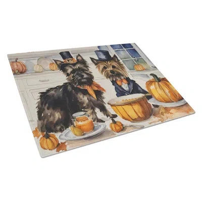 Caroline's Treasures Cairn Terrier Fall Kitchen Pumpkins Glass Cutting Board Large