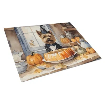 Caroline's Treasures Cairn Terrier Fall Kitchen Pumpkins Glass Cutting Board Large