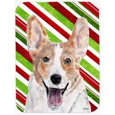 Caroline's Treasures Cardigan Corgi Candy Cane Christmas Glass Cutting Board