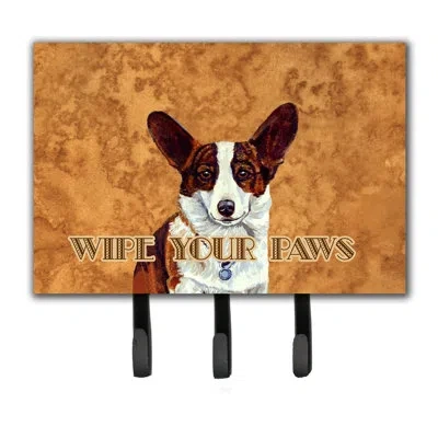 Caroline's Treasures Cardigan Corgi Wipe Your Paws Leash Holder And Key Hook In Brown