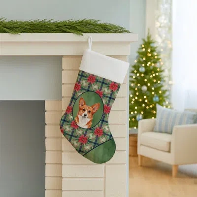 Caroline's Treasures Cardigan Welsh Corgi Christmas Poinsettias Holiday Stocking In Multicolor