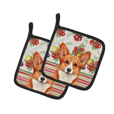 Caroline's Treasures Cardigan Welsh Corgi Vegetables Pair Of Pot Holders In Multicolor