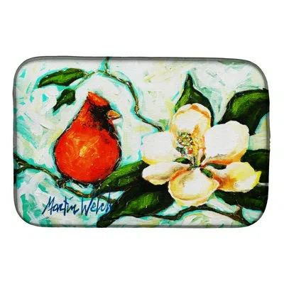 Caroline's Treasures Cardinal Aqua Dish Drying Mat In Silver