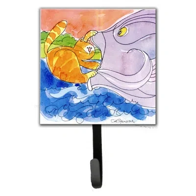 Caroline's Treasures Cat And The Big Fish Leash Holder And Wall Hook In Blue;orange;purple