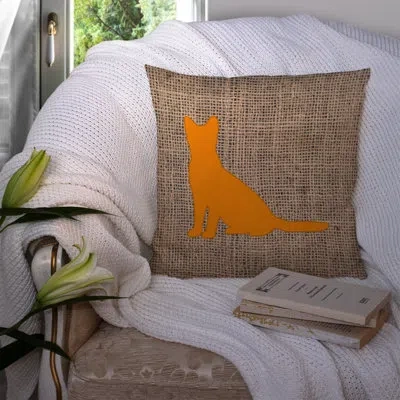 Caroline's Treasures Cat Burlap Indoor/outdoor Throw Pillow In Orange