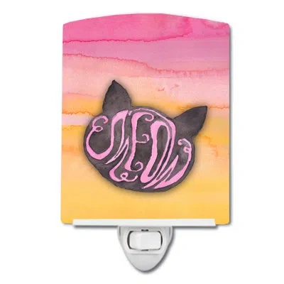 Caroline's Treasures Cat Face Meow Ceramic Night Light In Pink