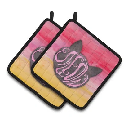 Caroline's Treasures Cat Face Meow Watercolor Potholder In Red;yellow