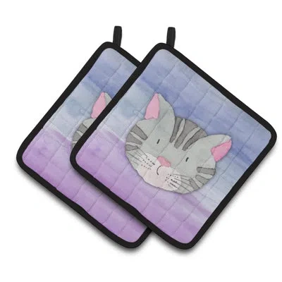 Caroline's Treasures Cat Face Watercolor Potholder In Blue;purple
