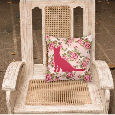Caroline's Treasures Cat Shabby Elegance Pink Roses Floral 14" Throw Pillow
