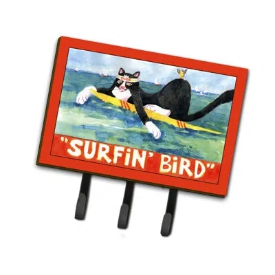 Caroline's Treasures Cat Surfin Bird Leash Holder And Key Hook In Blue;black;red