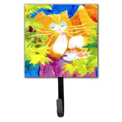 Caroline's Treasures Cat Tea Time Leash Holder And Wall Hook In Green;orange