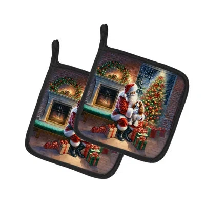 Caroline's Treasures Cavalier Spaniel And Santa Claus Pair Of Pot Holders In Multicolor
