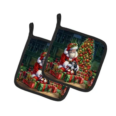 Caroline's Treasures Cavalier Spaniel And Santa Claus Pair Of Pot Holders In Multicolor