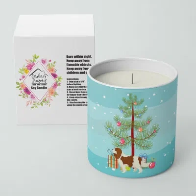 Caroline's Treasures Cavalier Spaniel Christmas Tree 10 oz Decorative Soy Candle In Blue;green